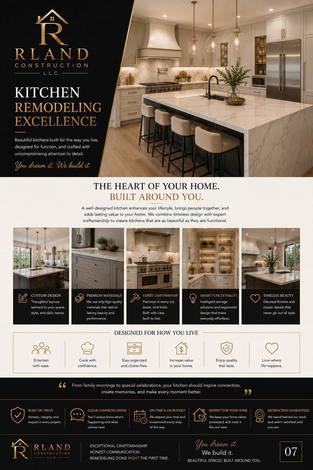 RLand Construction luxury kitchen remodeling design direction